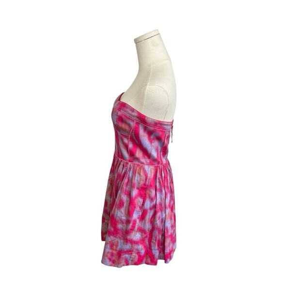 Rebecca Taylor Strapless Silk Pleated Corset Pink Watercolor Dress $345 Size 4 - Picture 4 of 12